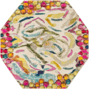 Multicolor 5' 3 x 5' 3 Vivid Octagon Area Rug Colorful Modern Unique Indoor Easy Clean Durable Carpet Mat for Home Interior Design & Decor for Sale at Rug Engine