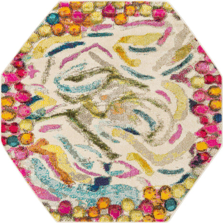 Multicolor 5' 3 x 5' 3 Vivid Octagon Area Rug Colorful Modern Unique Indoor Easy Clean Durable Carpet Mat for Home Interior Design & Decor for Sale at Rug Engine