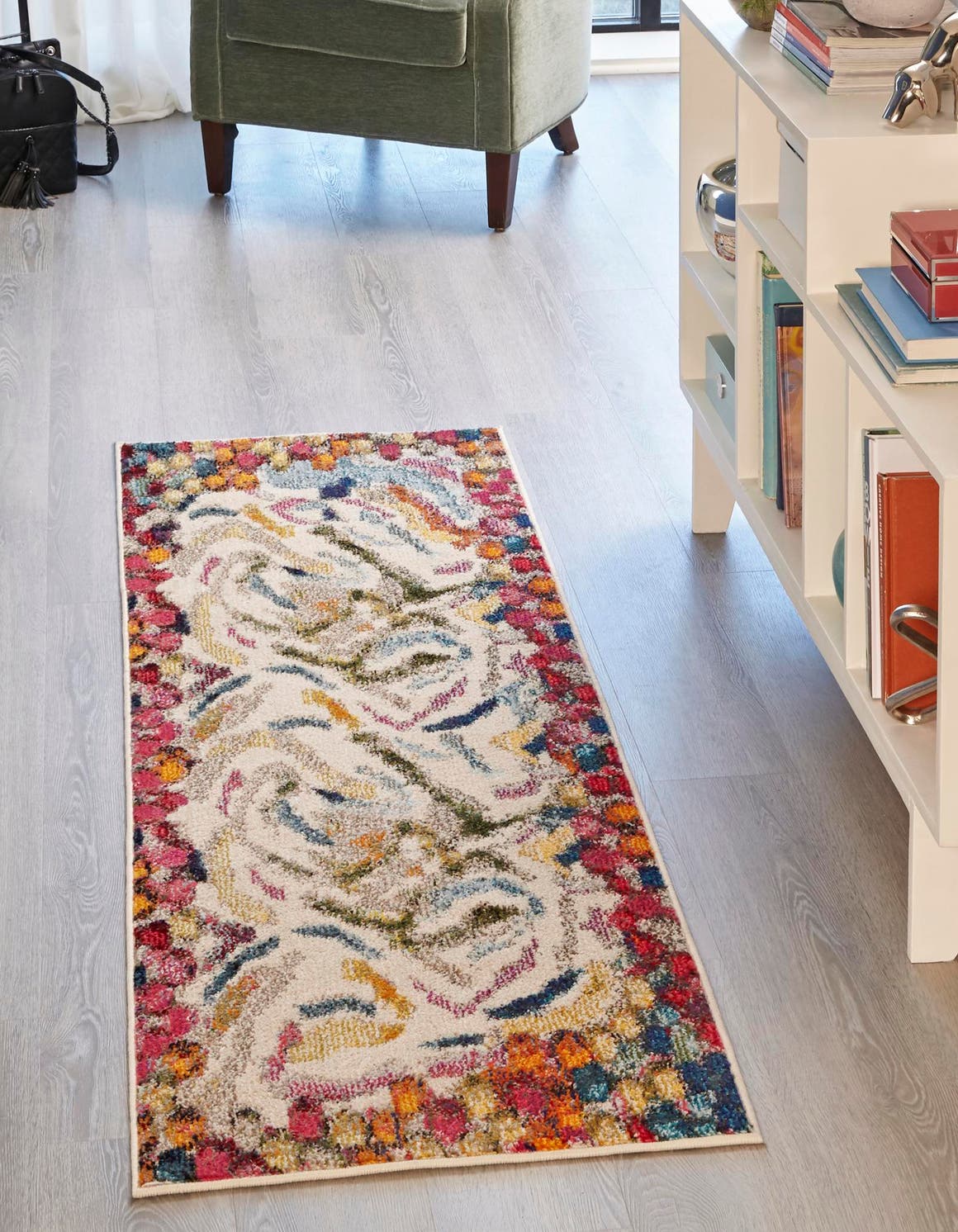 Multicolor 2' 7 x 12' Vivid Runner Area Rug Colorful Modern Unique Indoor Easy Clean Durable Carpet Mat for Home Interior Design & Decor for Sale at Rug Engine