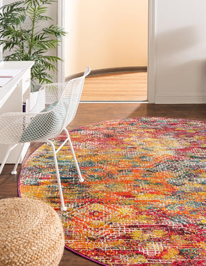 Multicolor 3' 3 x 3' 3 Vivid Round Area Rug Colorful Modern Unique Indoor Easy Clean Durable Carpet Mat for Home Interior Design & Decor for Sale at Rug Engine