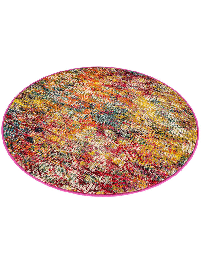 Multicolor 3' 3 x 3' 3 Vivid Round Area Rug Colorful Modern Unique Indoor Easy Clean Durable Carpet Mat for Home Interior Design & Decor for Sale at Rug Engine