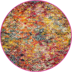 Multicolor 3' 3 x 3' 3 Vivid Round Area Rug Colorful Modern Unique Indoor Easy Clean Durable Carpet Mat for Home Interior Design & Decor for Sale at Rug Engine