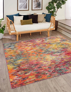 Multicolor 9' 10 x 9' 10 Vivid Square Area Rug Colorful Modern Unique Indoor Easy Clean Durable Carpet Mat for Home Interior Design & Decor for Sale at Rug Engine