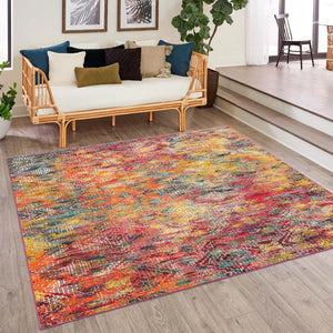 Multicolor 9' 10 x 9' 10 Vivid Square Area Rug Colorful Modern Unique Indoor Easy Clean Durable Carpet Mat for Home Interior Design & Decor for Sale at Rug Engine