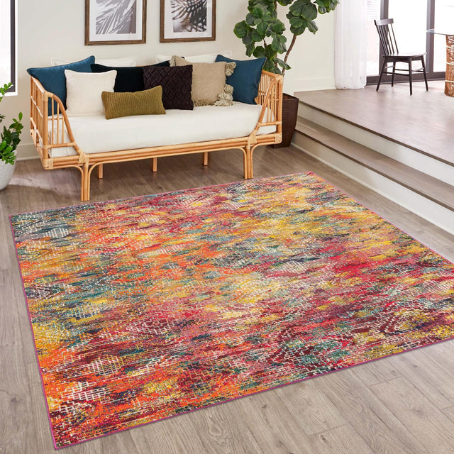 Multicolor 9' 10 x 9' 10 Vivid Square Area Rug Colorful Modern Unique Indoor Easy Clean Durable Carpet Mat for Home Interior Design & Decor for Sale at Rug Engine