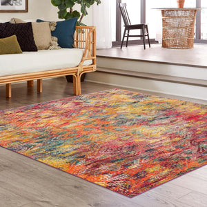 Multicolor 9' 10 x 9' 10 Vivid Square Area Rug Colorful Modern Unique Indoor Easy Clean Durable Carpet Mat for Home Interior Design & Decor for Sale at Rug Engine