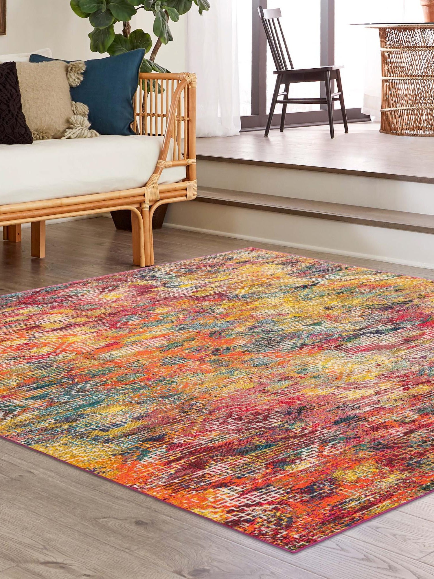Multicolor 7' 10 x 7' 10 Vivid Square Area Rug Colorful Modern Unique Indoor Easy Clean Durable Carpet Mat for Home Interior Design & Decor for Sale at Rug Engine