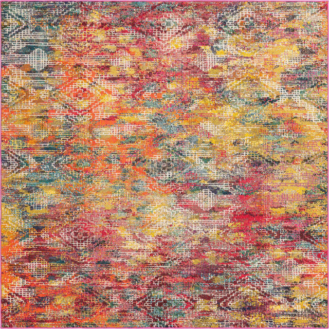Multicolor 7' 10 x 7' 10 Vivid Square Area Rug Colorful Modern Unique Indoor Easy Clean Durable Carpet Mat for Home Interior Design & Decor for Sale at Rug Engine