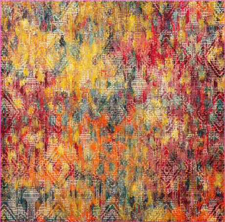 Multicolor 9' 10 x 9' 10 Vivid Square Area Rug Colorful Modern Unique Indoor Easy Clean Durable Carpet Mat for Home Interior Design & Decor for Sale at Rug Engine