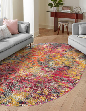 Multicolor 7' 10 x 10' Vivid Oval Area Rug Colorful Modern Unique Indoor Easy Clean Durable Carpet Mat for Home Interior Design & Decor for Sale at Rug Engine