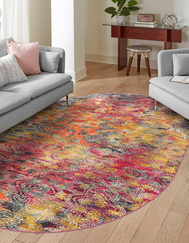 Multicolor 7' 10 x 10' Vivid Oval Area Rug Colorful Modern Unique Indoor Easy Clean Durable Carpet Mat for Home Interior Design & Decor for Sale at Rug Engine