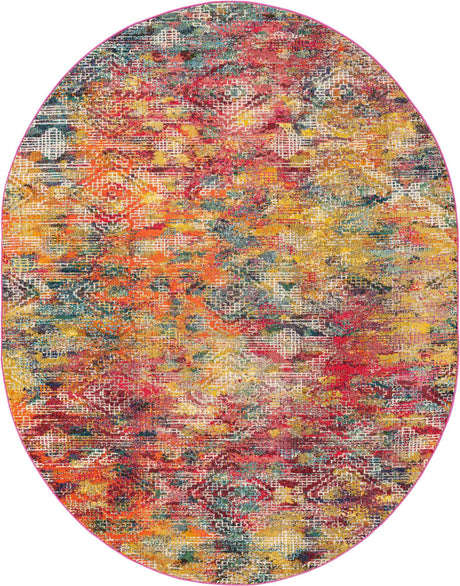 Multicolor 7' 10 x 10' Vivid Oval Area Rug Colorful Modern Unique Indoor Easy Clean Durable Carpet Mat for Home Interior Design & Decor for Sale at Rug Engine