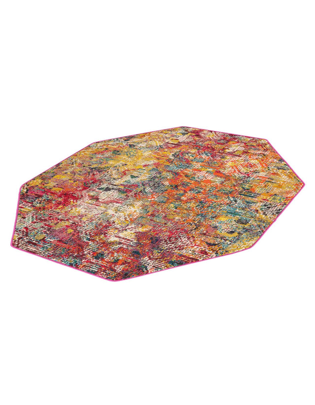 Multicolor 5' 3 x 5' 3 Vivid Octagon Area Rug Colorful Modern Unique Indoor Easy Clean Durable Carpet Mat for Home Interior Design & Decor for Sale at Rug Engine