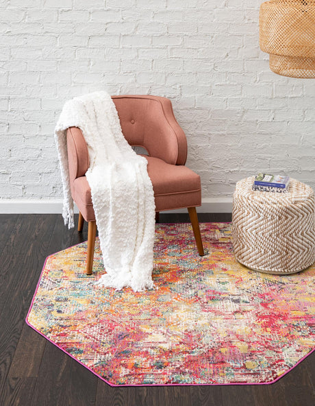 Multicolor 7' 10 x 7' 10 Vivid Octagon Area Rug Colorful Modern Unique Indoor Easy Clean Durable Carpet Mat for Home Interior Design & Decor for Sale at Rug Engine