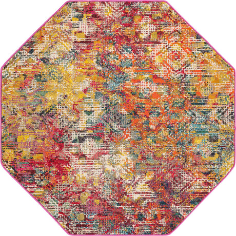 Multicolor 5' 3 x 5' 3 Vivid Octagon Area Rug Colorful Modern Unique Indoor Easy Clean Durable Carpet Mat for Home Interior Design & Decor for Sale at Rug Engine