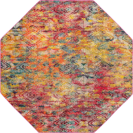 Multicolor 7' 10 x 7' 10 Vivid Octagon Area Rug Colorful Modern Unique Indoor Easy Clean Durable Carpet Mat for Home Interior Design & Decor for Sale at Rug Engine