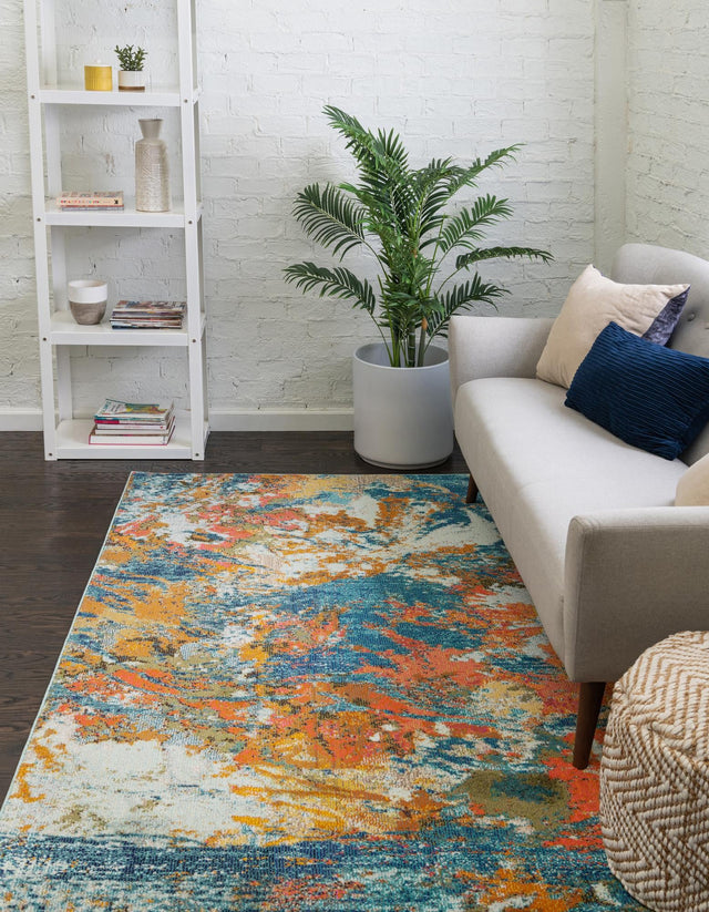 Multicolor 7' 10 x 10' Vivid Rectangle Area Rug Colorful Modern Unique Indoor Easy Clean Durable Carpet Mat for Home Interior Design & Decor for Sale at Rug Engine