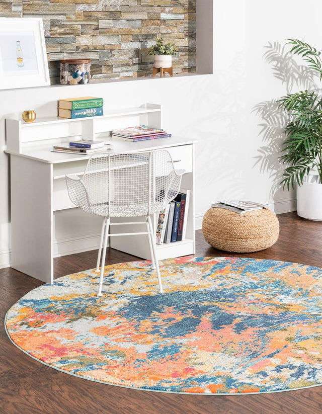Multicolor 7' x 7' Vivid Round Area Rug Colorful Modern Unique Indoor Easy Clean Durable Carpet Mat for Home Interior Design & Decor for Sale at Rug Engine