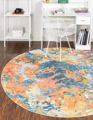 Multicolor 3' 3 x 3' 3 Vivid Round Area Rug Colorful Modern Unique Indoor Easy Clean Durable Carpet Mat for Home Interior Design & Decor for Sale at Rug Engine
