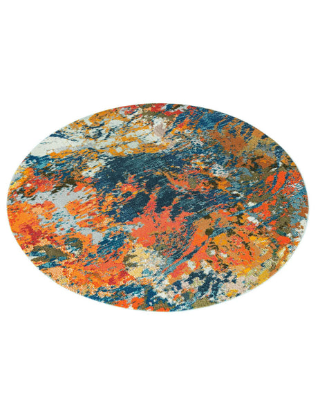 Multicolor 7' x 7' Vivid Round Area Rug Colorful Modern Unique Indoor Easy Clean Durable Carpet Mat for Home Interior Design & Decor for Sale at Rug Engine