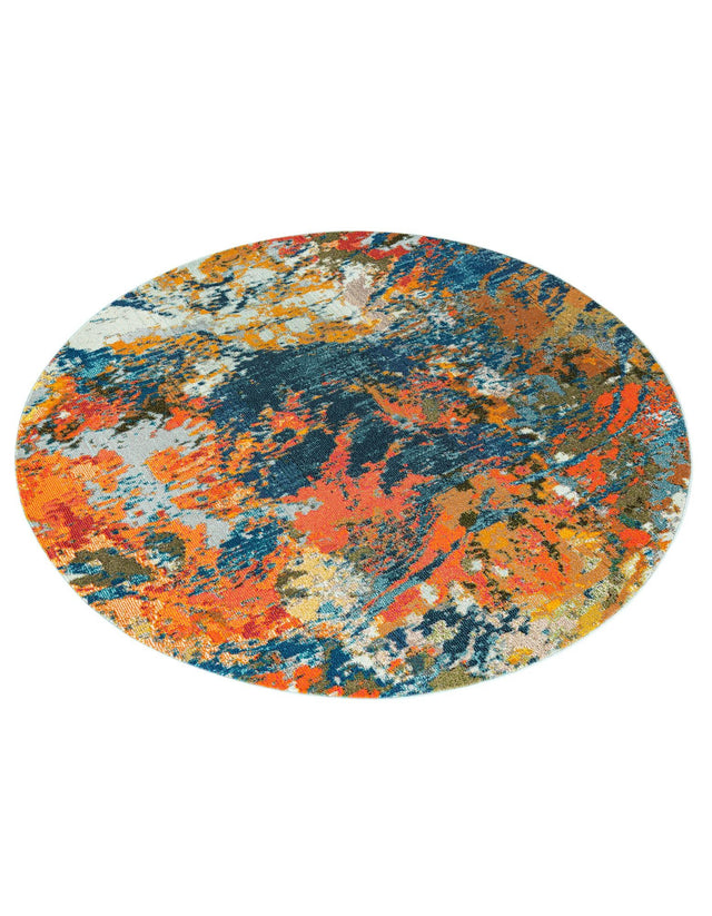 Multicolor 7' x 7' Vivid Round Area Rug Colorful Modern Unique Indoor Easy Clean Durable Carpet Mat for Home Interior Design & Decor for Sale at Rug Engine