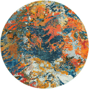 Multicolor 7' x 7' Vivid Round Area Rug Colorful Modern Unique Indoor Easy Clean Durable Carpet Mat for Home Interior Design & Decor for Sale at Rug Engine