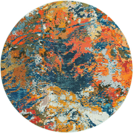 Multicolor 7' x 7' Vivid Round Area Rug Colorful Modern Unique Indoor Easy Clean Durable Carpet Mat for Home Interior Design & Decor for Sale at Rug Engine
