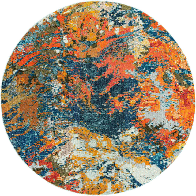 Multicolor 7' x 7' Vivid Round Area Rug Colorful Modern Unique Indoor Easy Clean Durable Carpet Mat for Home Interior Design & Decor for Sale at Rug Engine