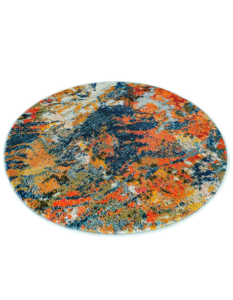 Multicolor 3' 3 x 3' 3 Vivid Round Area Rug Colorful Modern Unique Indoor Easy Clean Durable Carpet Mat for Home Interior Design & Decor for Sale at Rug Engine