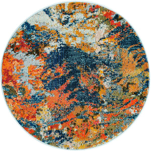 Multicolor 3' 3 x 3' 3 Vivid Round Area Rug Colorful Modern Unique Indoor Easy Clean Durable Carpet Mat for Home Interior Design & Decor for Sale at Rug Engine
