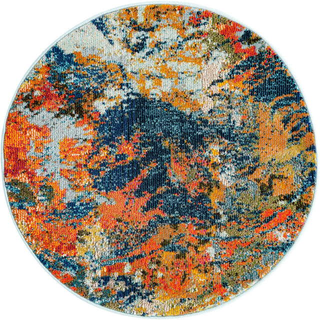 Multicolor 3' 3 x 3' 3 Vivid Round Area Rug Colorful Modern Unique Indoor Easy Clean Durable Carpet Mat for Home Interior Design & Decor for Sale at Rug Engine