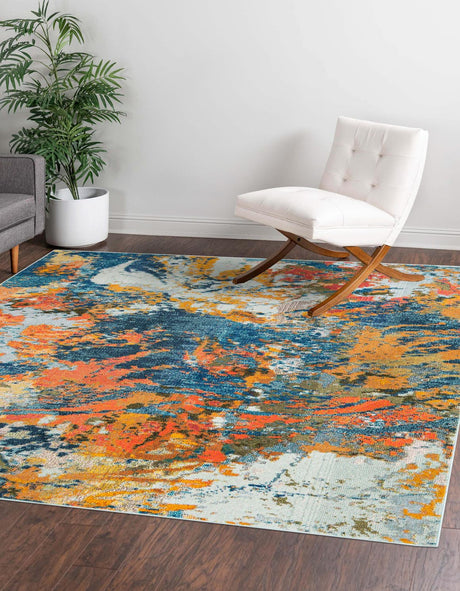 Multicolor 9' 10 x 9' 10 Vivid Square Area Rug Colorful Modern Unique Indoor Easy Clean Durable Carpet Mat for Home Interior Design & Decor for Sale at Rug Engine