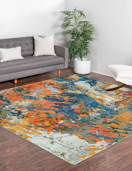 Multicolor 9' 10 x 9' 10 Vivid Square Area Rug Colorful Modern Unique Indoor Easy Clean Durable Carpet Mat for Home Interior Design & Decor for Sale at Rug Engine