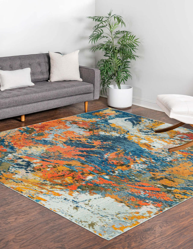 Multicolor 7' 10 x 7' 10 Vivid Square Area Rug Colorful Modern Unique Indoor Easy Clean Durable Carpet Mat for Home Interior Design & Decor for Sale at Rug Engine