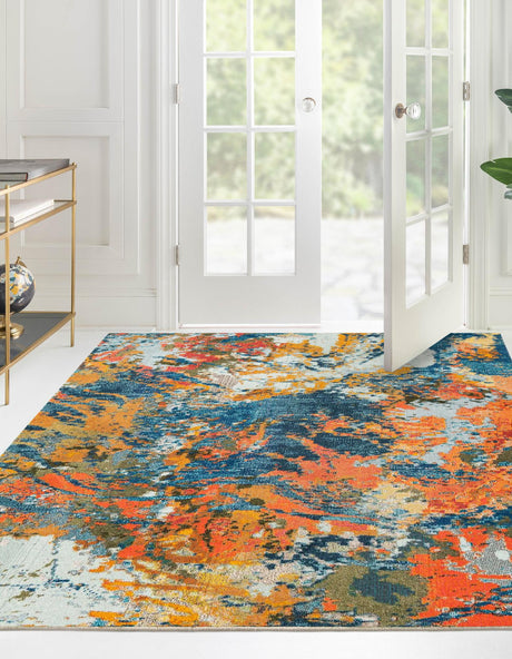 Multicolor 7' 10 x 7' 10 Vivid Square Area Rug Colorful Modern Unique Indoor Easy Clean Durable Carpet Mat for Home Interior Design & Decor for Sale at Rug Engine