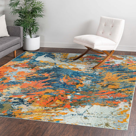 Multicolor 9' 10 x 9' 10 Vivid Square Area Rug Colorful Modern Unique Indoor Easy Clean Durable Carpet Mat for Home Interior Design & Decor for Sale at Rug Engine
