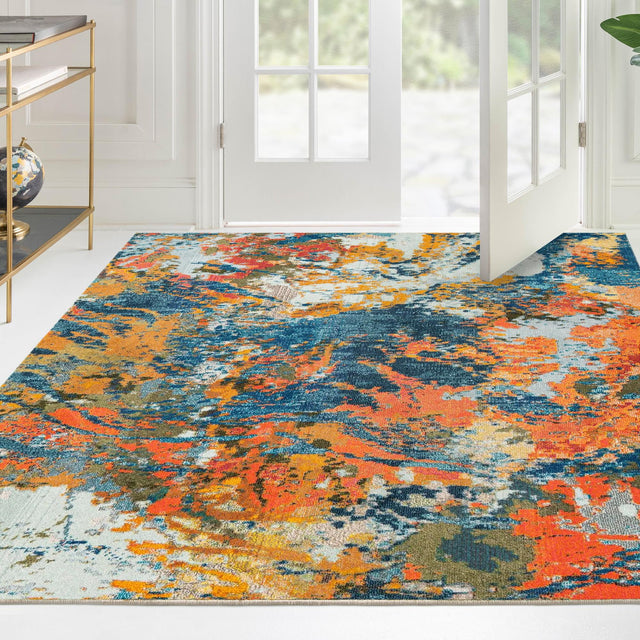 Multicolor 7' 10 x 7' 10 Vivid Square Area Rug Colorful Modern Unique Indoor Easy Clean Durable Carpet Mat for Home Interior Design & Decor for Sale at Rug Engine