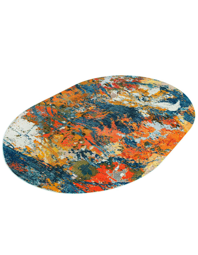 Multicolor 7' 10 x 10' Vivid Oval Area Rug Colorful Modern Unique Indoor Easy Clean Durable Carpet Mat for Home Interior Design & Decor for Sale at Rug Engine