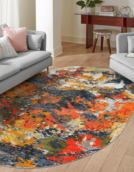 Multicolor 7' 10 x 10' Vivid Oval Area Rug Colorful Modern Unique Indoor Easy Clean Durable Carpet Mat for Home Interior Design & Decor for Sale at Rug Engine