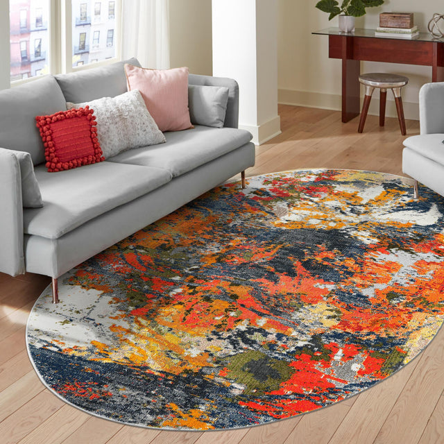 Multicolor 7' 10 x 10' Vivid Oval Area Rug Colorful Modern Unique Indoor Easy Clean Durable Carpet Mat for Home Interior Design & Decor for Sale at Rug Engine