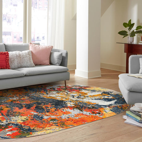 Multicolor 7' 10 x 10' Vivid Oval Area Rug Colorful Modern Unique Indoor Easy Clean Durable Carpet Mat for Home Interior Design & Decor for Sale at Rug Engine