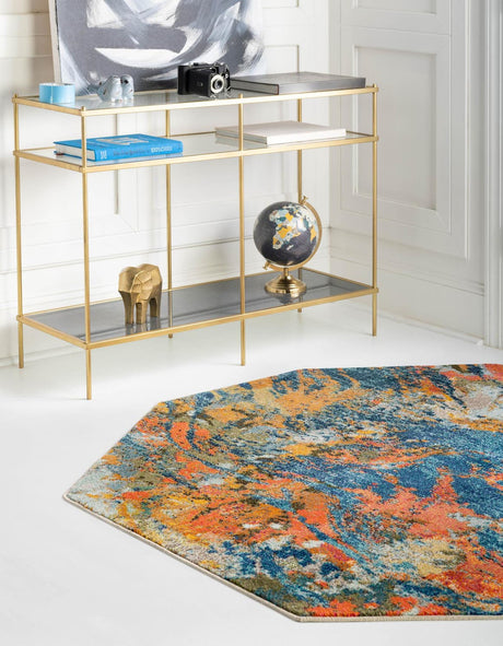 Multicolor 5' 3 x 5' 3 Vivid Octagon Area Rug Colorful Modern Unique Indoor Easy Clean Durable Carpet Mat for Home Interior Design & Decor for Sale at Rug Engine