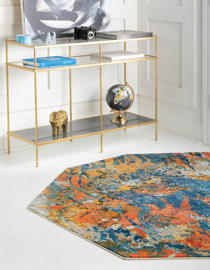 Multicolor 7' 10 x 7' 10 Vivid Octagon Area Rug Colorful Modern Unique Indoor Easy Clean Durable Carpet Mat for Home Interior Design & Decor for Sale at Rug Engine