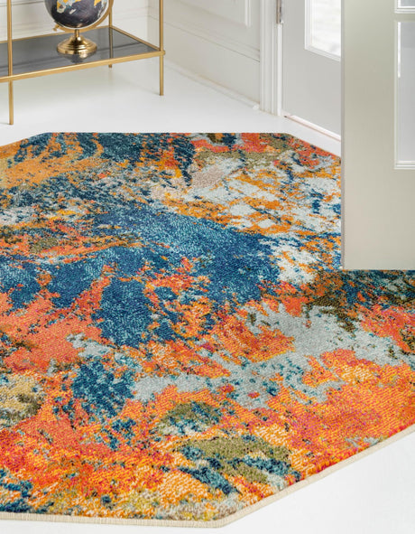 Multicolor 5' 3 x 5' 3 Vivid Octagon Area Rug Colorful Modern Unique Indoor Easy Clean Durable Carpet Mat for Home Interior Design & Decor for Sale at Rug Engine