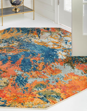 Multicolor 7' 10 x 7' 10 Vivid Octagon Area Rug Colorful Modern Unique Indoor Easy Clean Durable Carpet Mat for Home Interior Design & Decor for Sale at Rug Engine