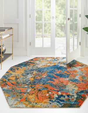 Multicolor 5' 3 x 5' 3 Vivid Octagon Area Rug Colorful Modern Unique Indoor Easy Clean Durable Carpet Mat for Home Interior Design & Decor for Sale at Rug Engine