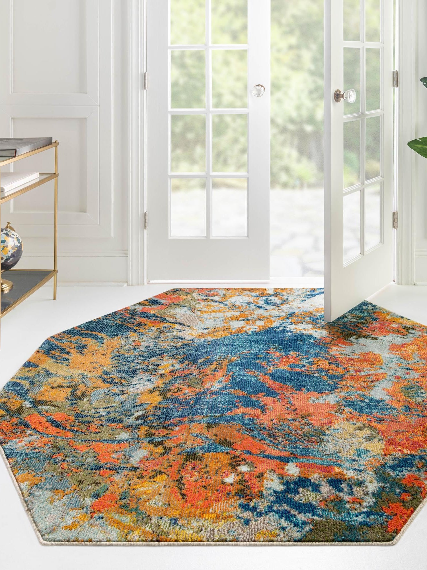 Multicolor 7' 10 x 7' 10 Vivid Octagon Area Rug Colorful Modern Unique Indoor Easy Clean Durable Carpet Mat for Home Interior Design & Decor for Sale at Rug Engine