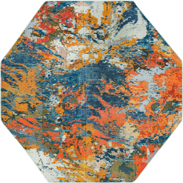 Multicolor 7' 10 x 7' 10 Vivid Octagon Area Rug Colorful Modern Unique Indoor Easy Clean Durable Carpet Mat for Home Interior Design & Decor for Sale at Rug Engine