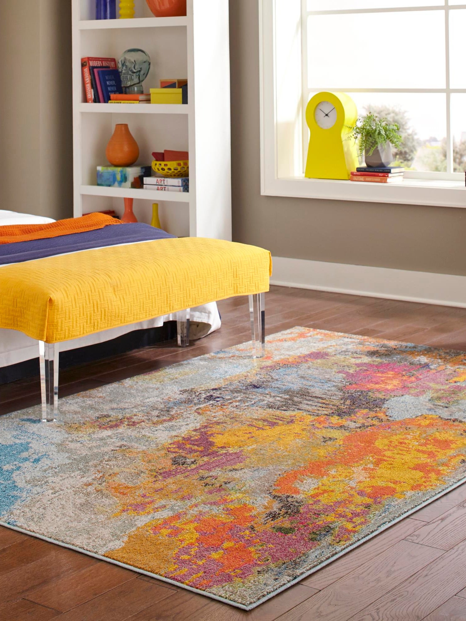 Multicolor 7' 10 x 10' Vivid Rectangle Area Rug Colorful Modern Unique Indoor Easy Clean Durable Carpet Mat for Home Interior Design & Decor for Sale at Rug Engine