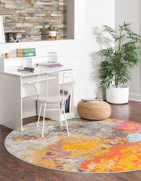 Multicolor 3' 3 x 3' 3 Vivid Round Area Rug Colorful Modern Unique Indoor Easy Clean Durable Carpet Mat for Home Interior Design & Decor for Sale at Rug Engine